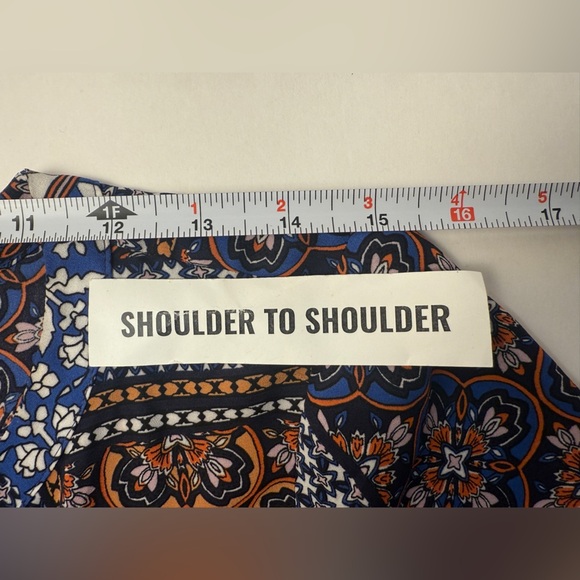 Daniel Rainn Blue Orange Mosaic Paisley Pleated Blouse 3/4 Roll Tab Sleeve Med. - Picture 7 of 9